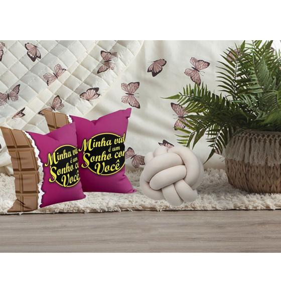Imagem de Kit Dia dos Namorados 03 Peças de Almofadas Quadradas Estampadas com Zíper e Almofada de Nó 
