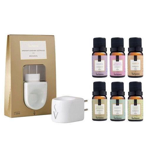 Imagem de Kit Difusor Elétrico Aromatizador Porcelana Com 6 Essências 10ml Via Aroma