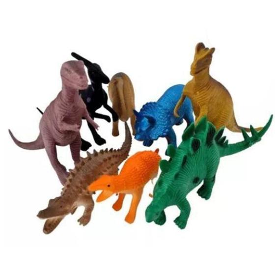 Imagem de Kit Dino Dinossauro Borracha Realístico Brinquedo 8 Peças