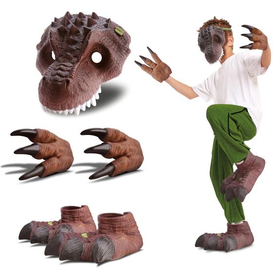 Imagem de Kit Dino Park Fantasia Dinossauro C/ Máscara Garras E Patas - Bee Toys