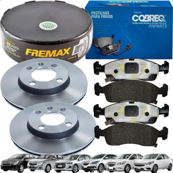 Imagem de Kit Disco De Freio Dianteiro Ventilado Original Fremax + Pastilhas De Freio Dianteiro Original Cobreq Chevrolet Cobalt Onix