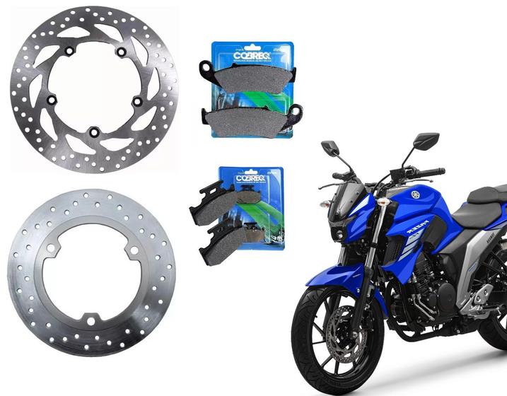 Imagem de Kit Disco Freio Dianteiro + Traseiro Com Pastilha Cobreq Fz25 Fazer 250 Ano 2018 Até 2023