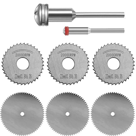 Imagem de Kit Disco Lâmina Serra 22Mm 8 Peças Haste 3Mm Micro Retífica