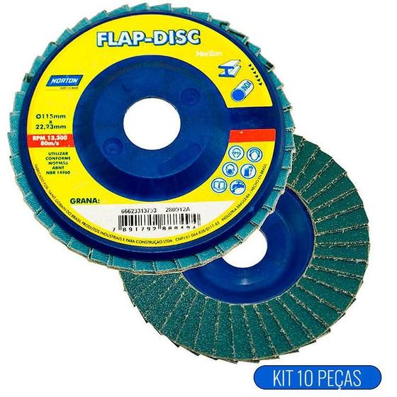 Imagem de Kit Discos de Lixa Flap 4.1/2 POL Grão 40 com 10 Unidades NORTON