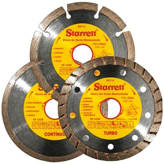 Imagem de Kit Discos Diamantados Turbo 4.3/8" com 3 Peças KDDT110-3 STARRETT