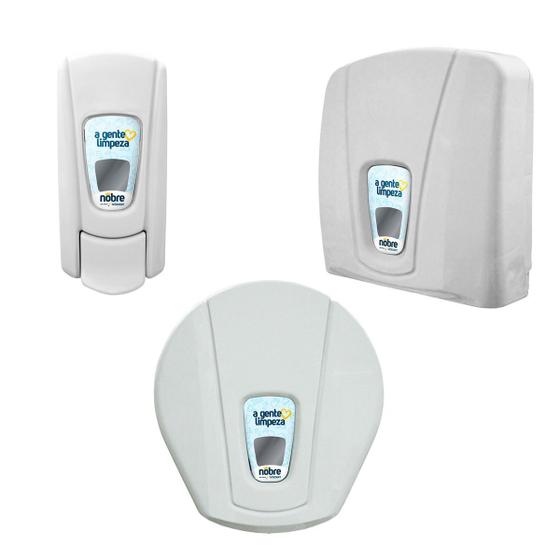 Imagem de Kit Dispenser Dispensador Suporte Porta Sabão Líquido Saboneteira + Toalheiro Toalha Interfolhada + Papel Higiênico Institucional Rolão Branco