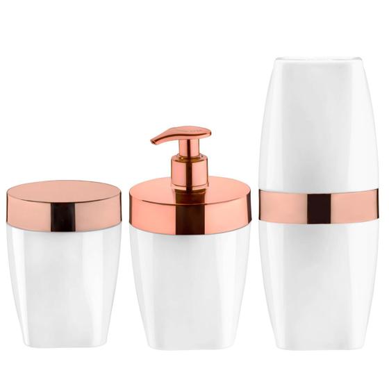 Imagem de Kit Dispenser Sabonete Suporte Escova Dente Porta Algodão Banheiro Branco Rose Gold - Future
