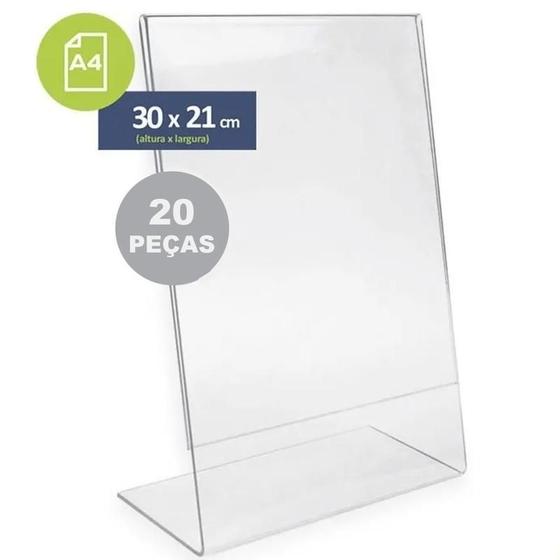 Imagem de Kit Display 20 Expositores Acrilico Folheto A4 Mesa Vertical