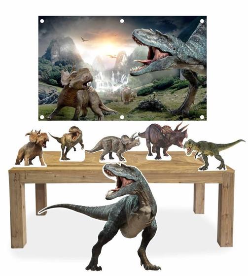 Imagem de Kit Display Mdf Dinossauro Com 6 Pçs + Painel 150X100M
