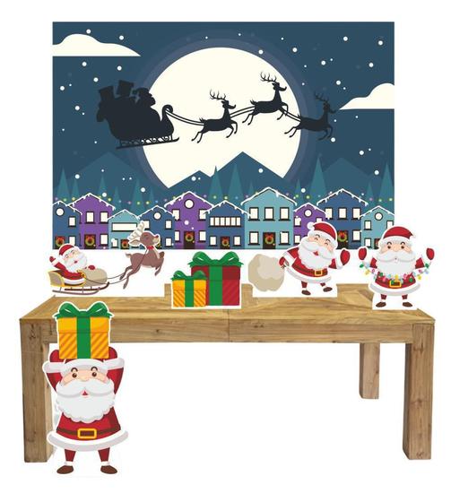 Imagem de Kit Display Mdf Feliz Natal Papai Noel 5 Peças+Painel Grande