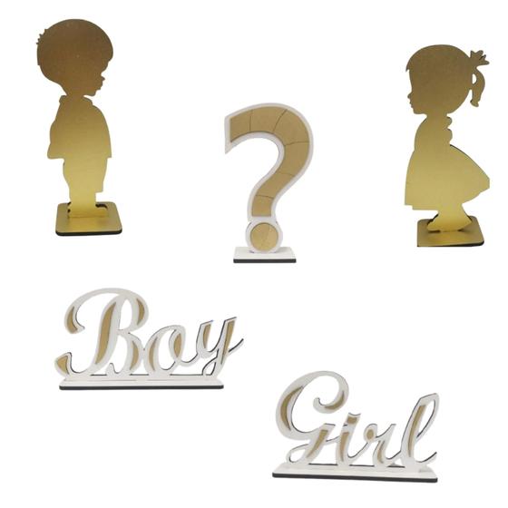 Imagem de kit displays mdf chá revelação dourado decoração de festa