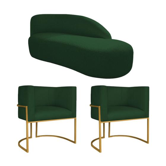 Imagem de Kit Divã Luna 185cm Lado Direito e 02 Poltronas Base de Ferro Dourado Suede