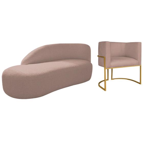 Imagem de Kit Divã Luna 185cm Lado Esquerdo e 01 Poltrona Base de Ferro Dourado Linho