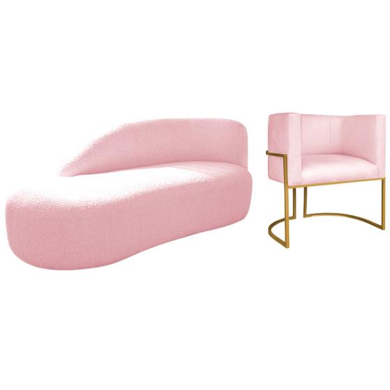 Imagem de Kit Divã Luna 185cm Lado Esquerdo e 01 Poltrona Base de Ferro Dourado Suede