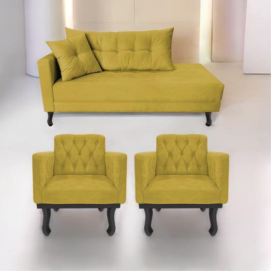 Imagem de Kit Diva Recamier Azura 140cm Lado Direito e 02 Poltronas Classic Suede - Amarena Móveis