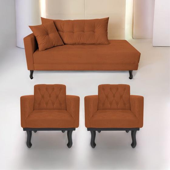 Imagem de Kit Diva Recamier Azura 140cm Lado Direito e 02 Poltronas Classic Suede - Doce Sonho Móveis