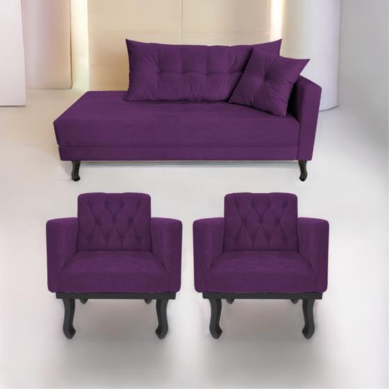 Imagem de Kit Diva Recamier Azura 140cm Lado Esquerdo e 02 Poltronas Classic Suede - ADJ Decor