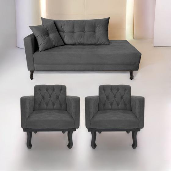 Imagem de Kit Diva Recamier Azura 160cm Lado Direito e 02 Poltronas Classic Linho - Doce Sonho Móveis