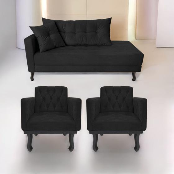 Imagem de Kit Diva Recamier Azura 160cm Lado Direito e 02 Poltronas Classic Suede - Amarena Móveis