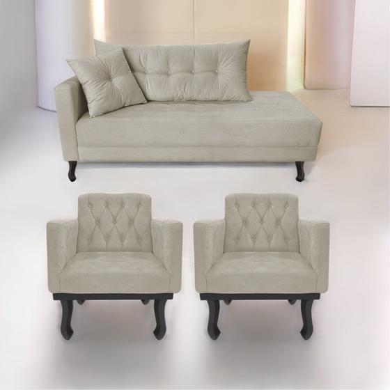 Imagem de Kit Diva Recamier Azura 185cm Lado Direito e 02 Poltronas Classic Linho - Amarena Móveis