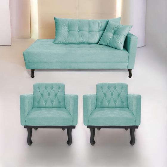 Imagem de Kit Diva Recamier Azura 185cm Lado Esquerdo e 02 Poltronas Classic Suede - Doce Sonho Móveis