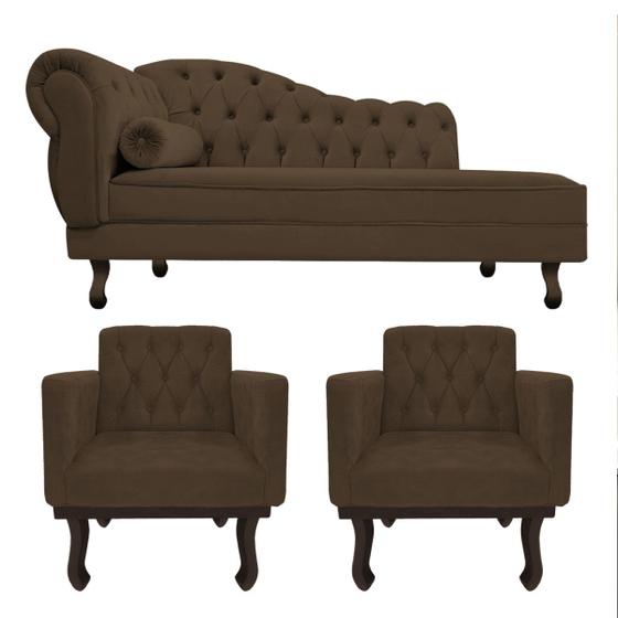 Imagem de Kit Diva Recamier Diana 120cm Lado Direito e 2 Poltronas Classic Suede - ADJ Decor