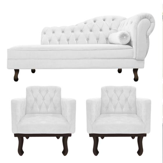 Imagem de Kit Diva Recamier Diana 120cm Lado Esquerdo e 2 Poltronas Classic Corano - ADJ Decor