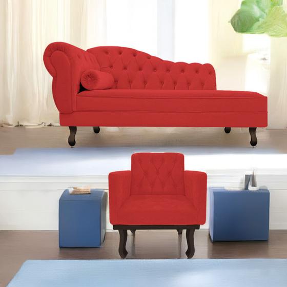 Imagem de Kit Diva Recamier Diana 130cm Lado Direito e 01 Poltrona Classic Corano - Amarena Móveis