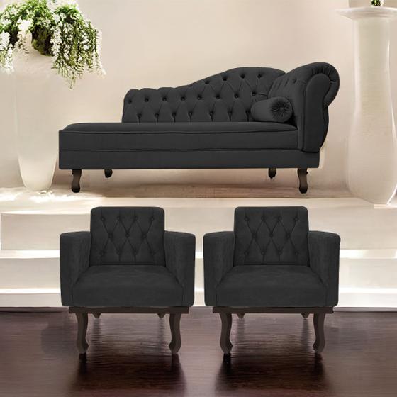 Imagem de Kit Diva Recamier Diana 130cm Lado Esquerdo e 02 Poltronas Classic Linho - ADJ Decor