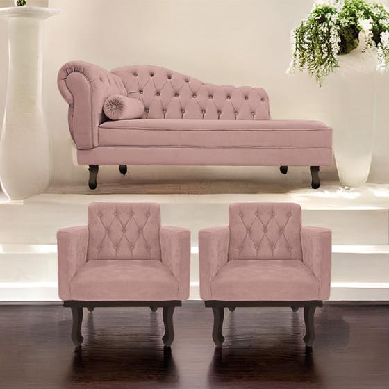 Imagem de Kit Diva Recamier Diana 140cm Lado Direito e 02 Poltronas Classic Linho - ADJ Decor