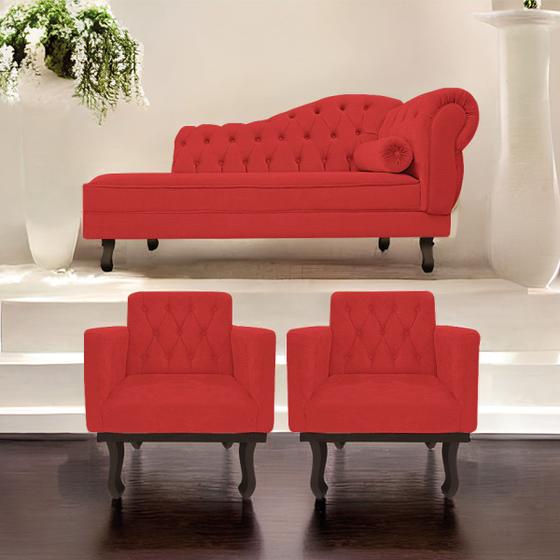 Imagem de Kit Diva Recamier Diana 160cm Lado Esquerdo e 02 Poltronas Classic Corano - ADJ Decor