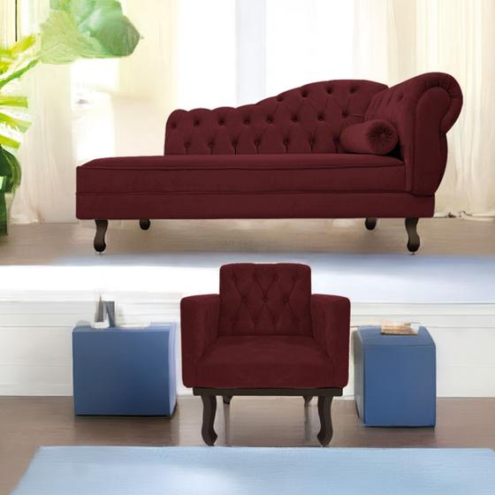 Imagem de Kit Diva Recamier Diana 185cm Lado Esquerdo e 01 Poltrona Classic Suede - ADJ Decor