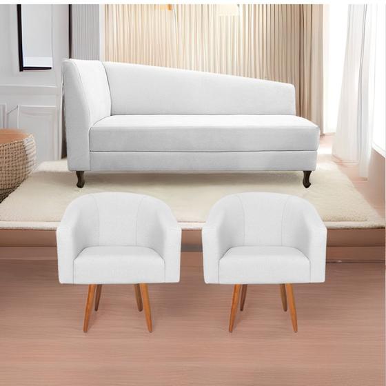 Imagem de Kit Diva Recamier Heitor 140cm Lado Direito e 02 Poltronas Luiza Suede Branco - Amarena Móveis