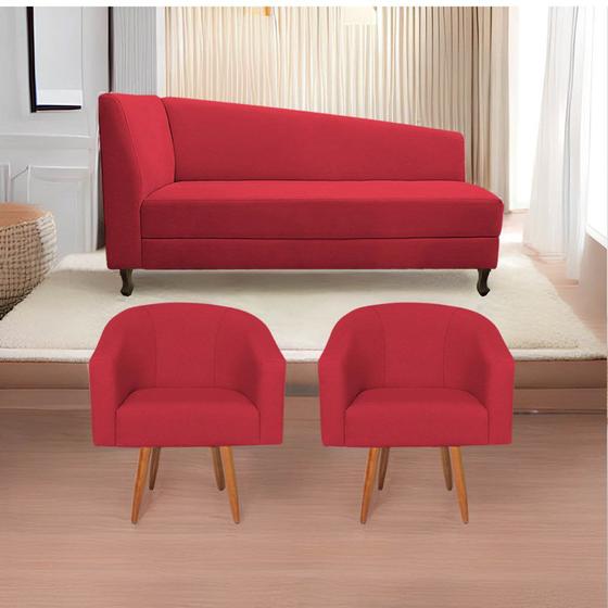 Imagem de Kit Diva Recamier Heitor 140cm Lado Direito e 02 Poltronas Luiza Suede Vermelho - Amarena Móveis