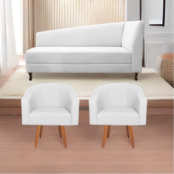 Imagem de Kit Diva Recamier Heitor 160cm Lado Esquerdo e 02 Poltronas Luiza Suede Branco - Amarena Móveis