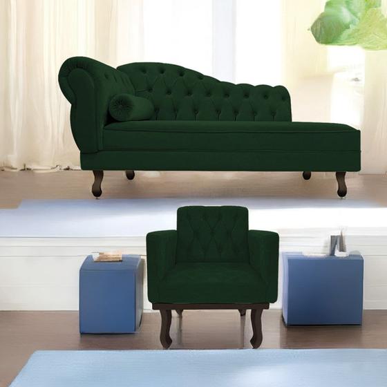 Imagem de Kit Diva Recamier Juliana 185cm Lado Direito e 01 Poltrona Classic Suede Verde - Amarena Móveis