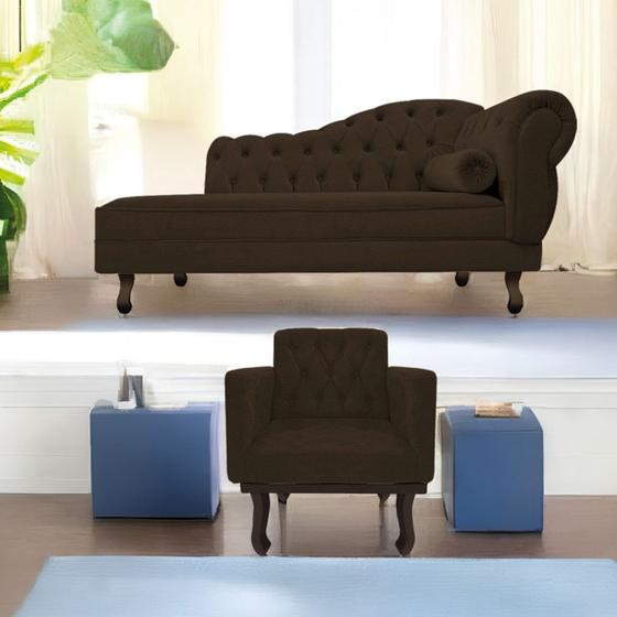 Imagem de Kit Diva Recamier Juliana 185cm Lado Esquerdo e 01 Poltrona Classic Corano Marrom - Amarena Móveis
