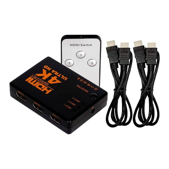 Imagem de Kit Divisor Switch HDMI com 2 Cabos HUB 3x1 4K Chaveador Controle Remoto
