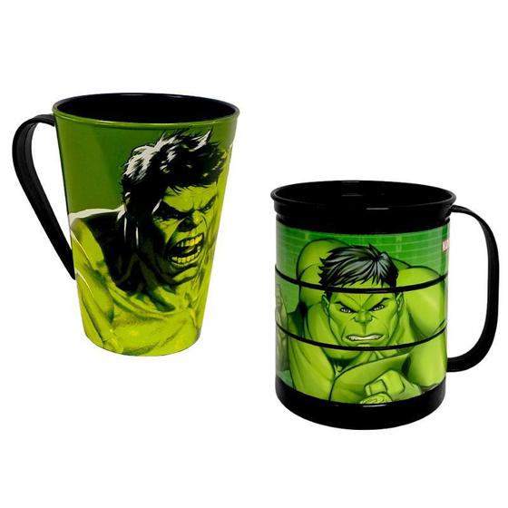 Imagem de Kit do Hulk Xícara Plástica + Caneca Divertida 360ml Vingadores