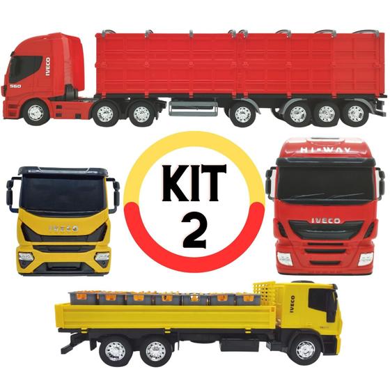 Imagem de Kit Dois Brinquedos Com: 1 Caminhão Graneleiro + 1 Caminhão Com Engradados Dropside