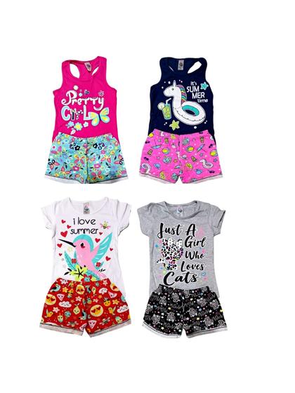 Imagem de kit dois conjuntos infantil Menina roupa verão duas blusas + dois shorts