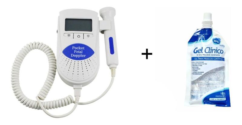 Imagem de Kit Doppler Sonar Fetal Monitor Sons Batimento Cardíaco Bebê + Gel Clínico Condutor 100g