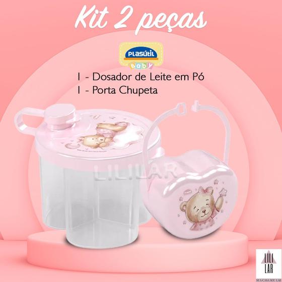 Imagem de Kit Dosador de Leite em Pó 3 Divisórias e Porta Chupeta com Alça