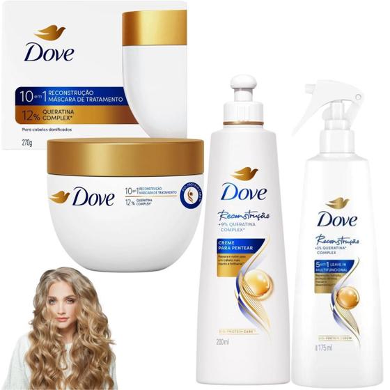 Imagem de Kit Dove Reconstrução Queratina Complex Creme Pentear Leave