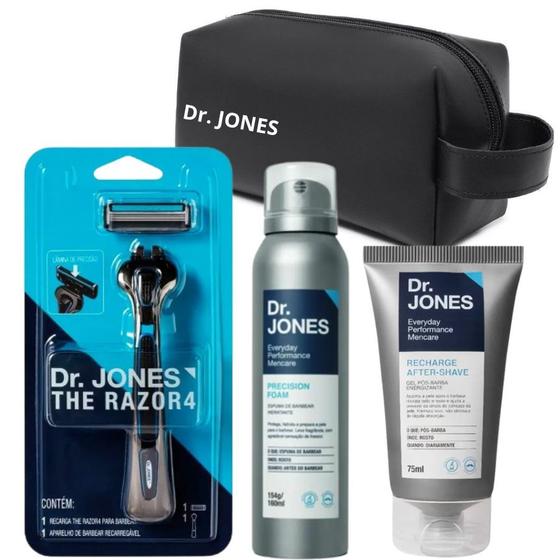 Imagem de Kit Dr. Jones ( Aparelho C/ Recarga + Espuma de Barbear 160ml + Gel Pós Barba 75ml + Nécessarie )