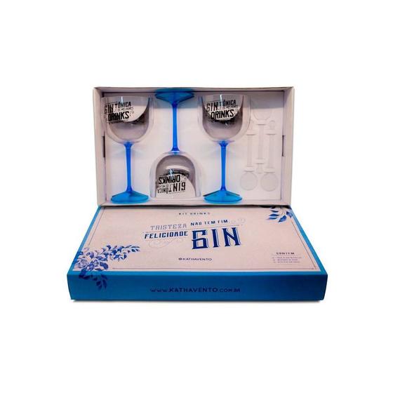 Imagem de Kit Drinks Felicidade Gin Conjunto Com 3 Taças - Kathavento