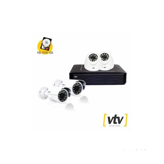 Imagem de Kit duas câmeras Dome   duas câmeras Bullet DVR 8CH 720P até 1.0MP branco e preto VTV Digital
