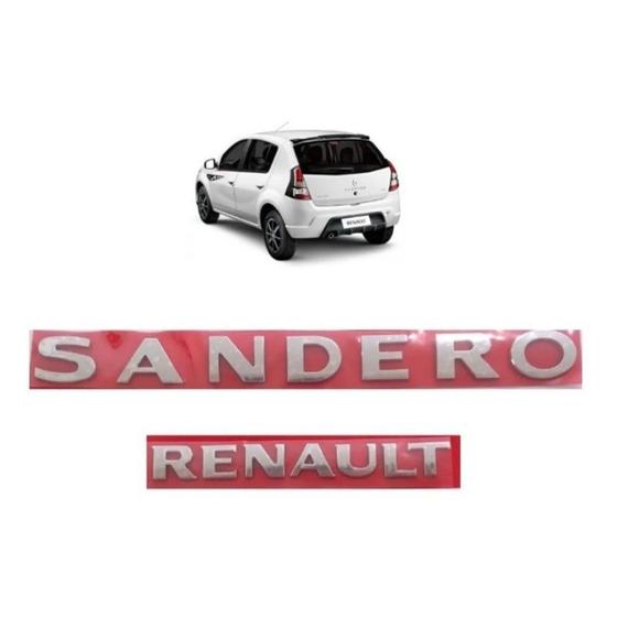 Imagem de kit duas peças emblema letreiro Renault Sandero porta mala fita 3M peça cromada