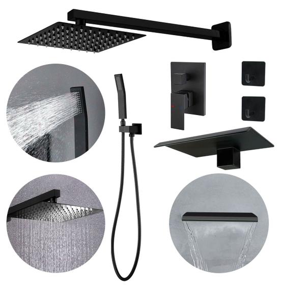 Imagem de Kit Ducha Chuveiro Quadrada 20x20cm com Manopla Monocomando + Chuveirinho