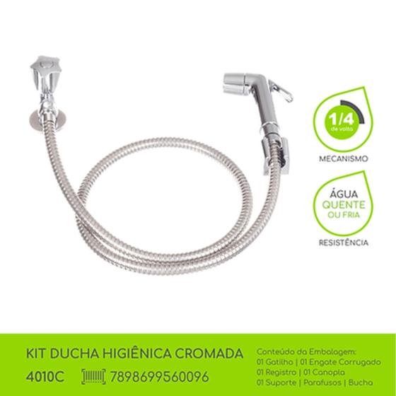 Imagem de Kit Ducha Higiênica Cromada GRASCAN 1/4 De volta